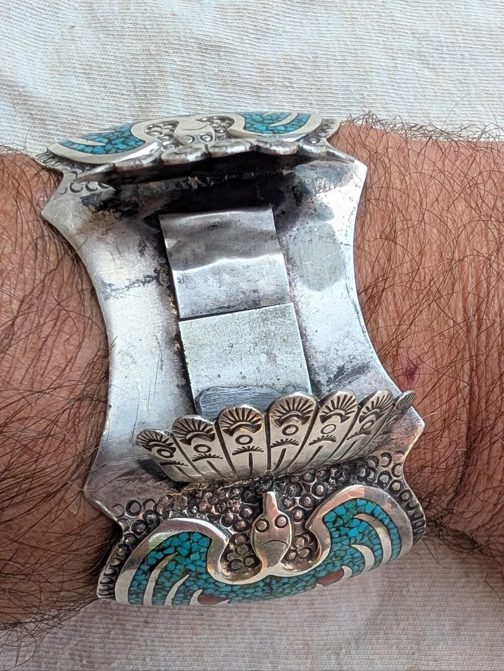 Vintage His And Hers Sterling Turquoise Thunderbird Watch Bands Franklin Navajo